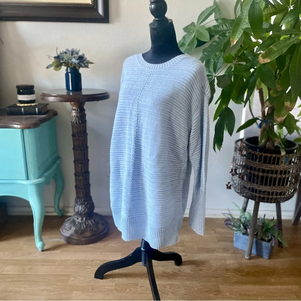 NWT Nine West Long Ribbed Metallic Sparkle Baby Blue Knit Pullover Sweater Tunic - Picture 7 of 9